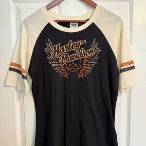 Women’s Harley-Davidson Cream, Black and Orange Short Sleeve T-Shirt - size L